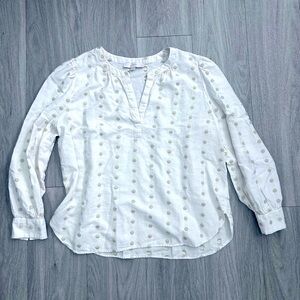 Ann Taylor LOFT Embroidered Ivory Polkadot Blouse L